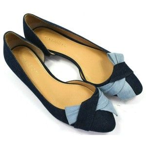 Talbots Women's Navy Blue Denim Fabric Two Tone Edison D'Orsay Flats Shoes 7.5 M
